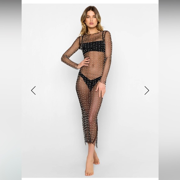 NWOT Beach Bunny Champagne Nights Pearl Mesh Dress in Black - Picture 5 of 10